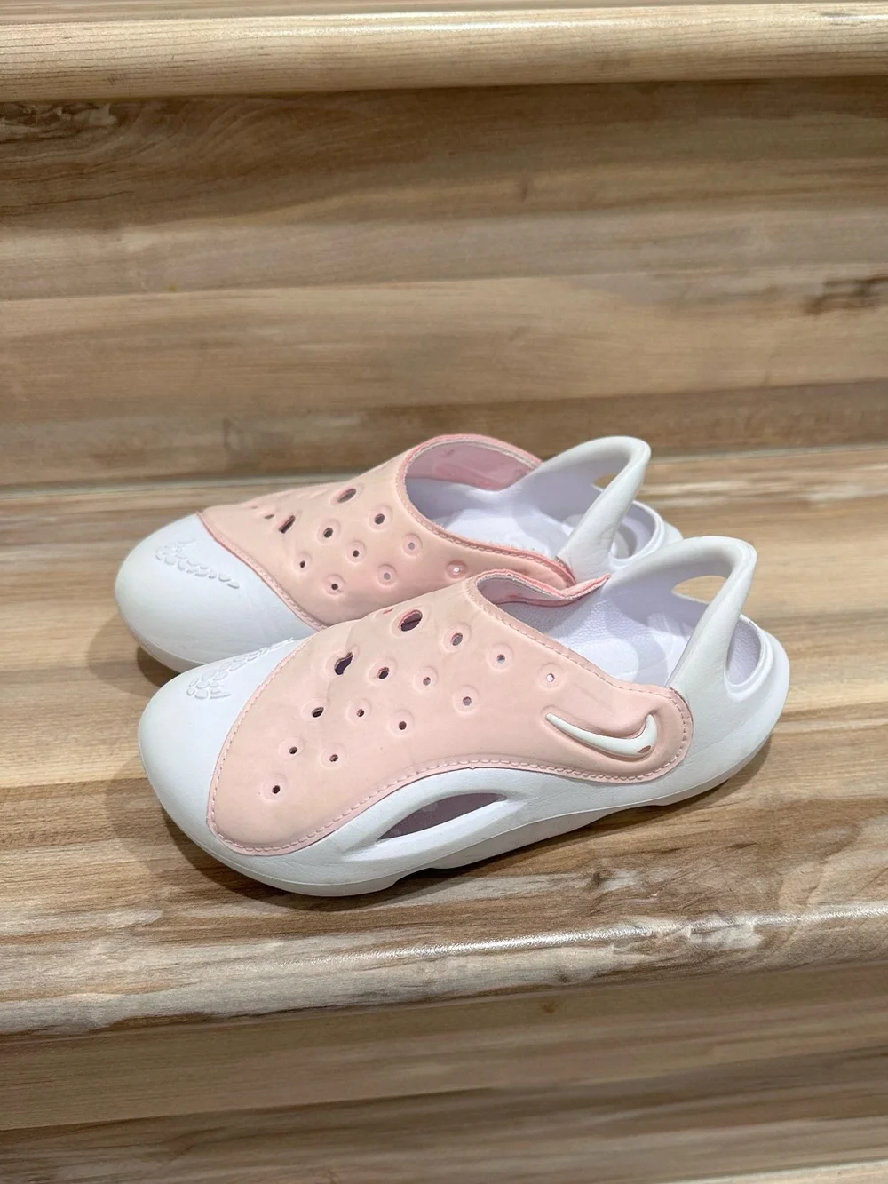 Nike Kids Light Pink and White Slip-On Water Clogs
